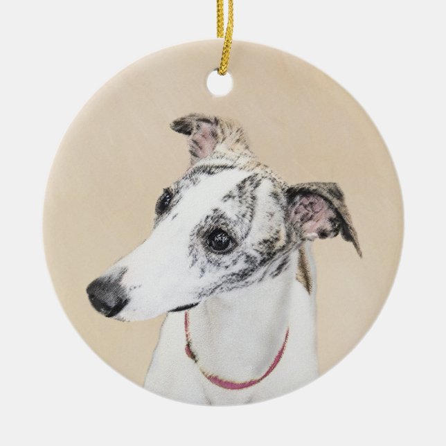 Whippet Painting - Cute Original Dog Art Ceramic Ornament (Front)