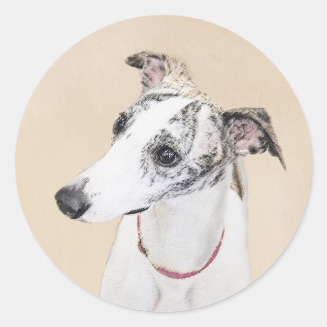 Whippet Painting - Cute Original Dog Art Classic Round Sticker (Front)