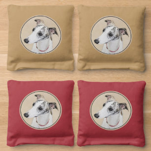 Whippet Painting - Cute Original Dog Art Cornhole Bags