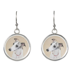 Whippet Painting - Cute Original Dog Art Earrings