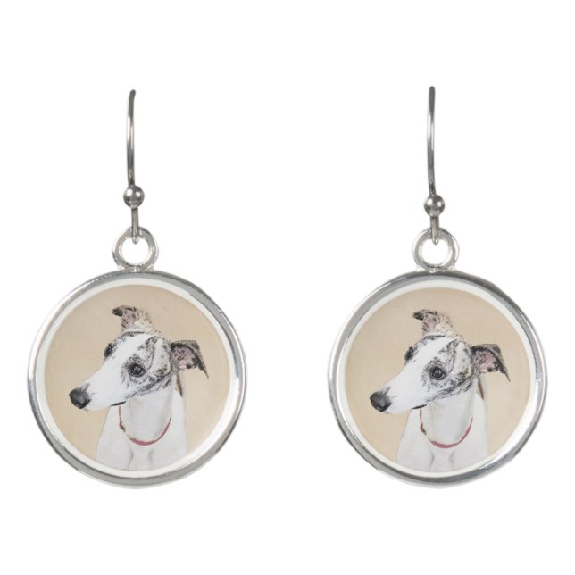 Whippet Painting - Cute Original Dog Art Earrings (Front)