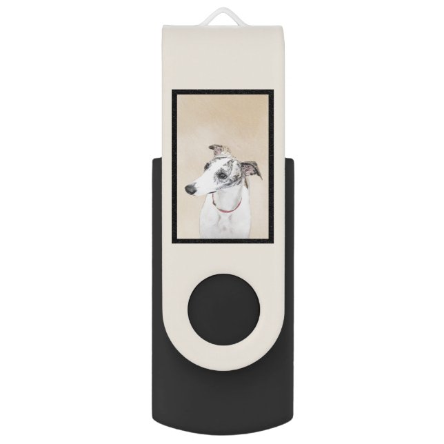 Whippet Painting - Cute Original Dog Art Flash Drive (Back (Vertical))