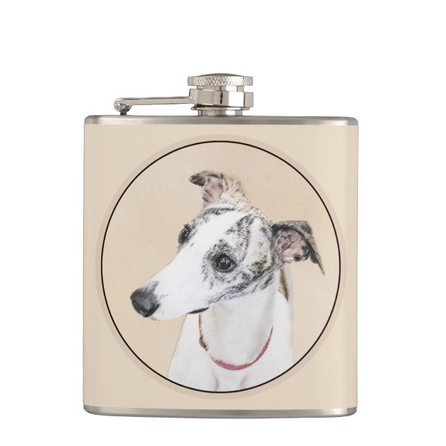 Whippet Painting - Cute Original Dog Art Flask (Front)