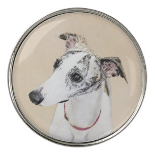 Whippet Painting - Cute Original Dog Art Golf Ball Marker