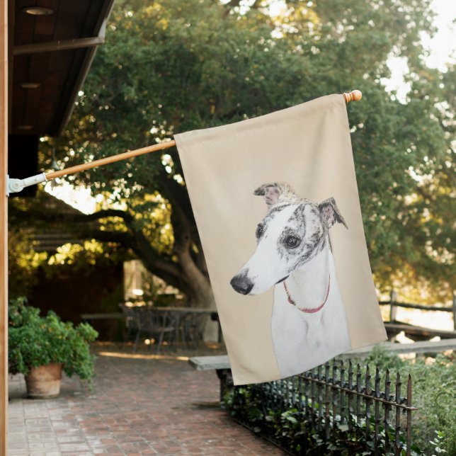 Whippet Painting - Cute Original Dog Art House Flag (In SItu)