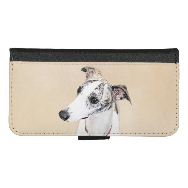 Whippet Painting - Cute Original Dog Art iPhone Wallet Case (Front (Horizontal))