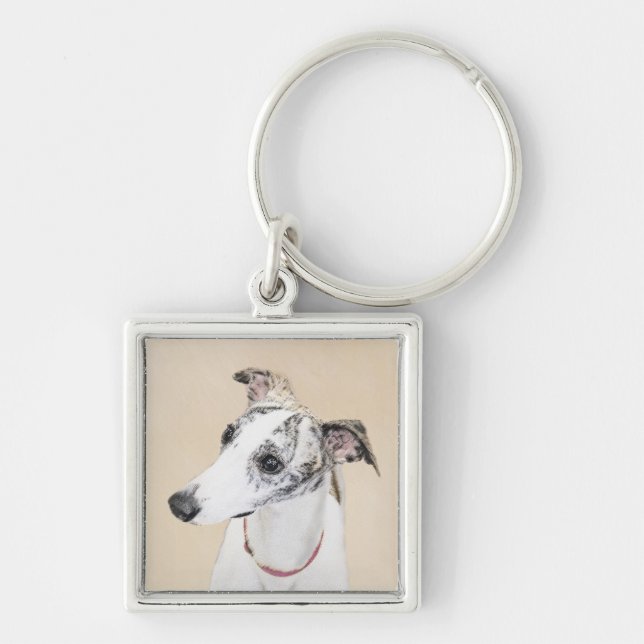 Whippet Painting - Cute Original Dog Art Keychain (Front)