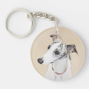 Whippet Painting - Cute Original Dog Art Keychain
