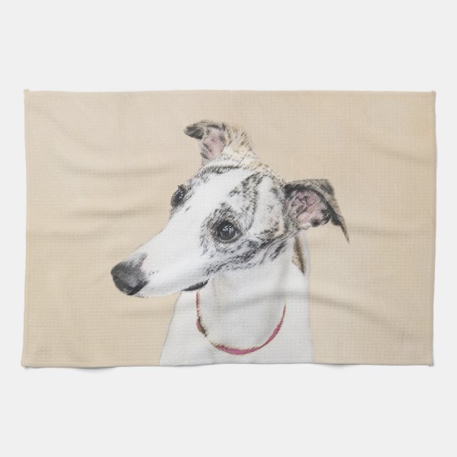 Whippet Painting - Cute Original Dog Art Kitchen Towel (Horizontal)