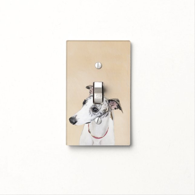 Whippet Painting - Cute Original Dog Art Light Switch Cover (In Situ)