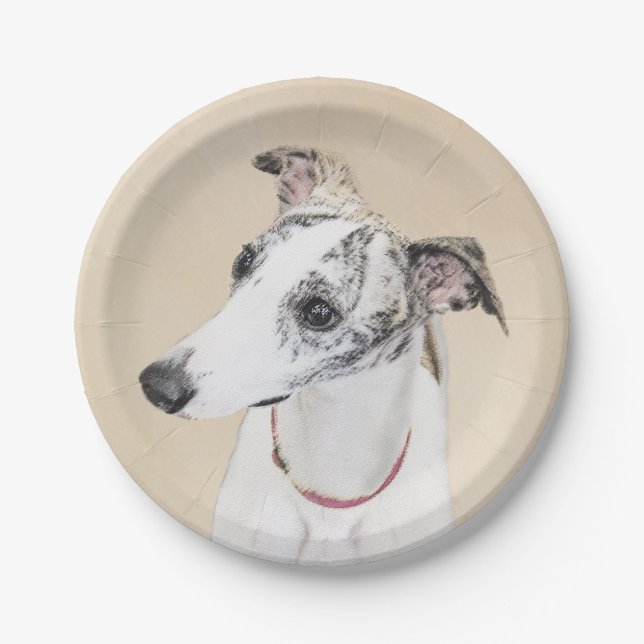 Whippet Painting - Cute Original Dog Art Paper Plates (Front)
