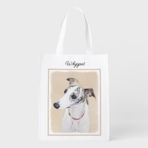 Whippet Painting _ Cute Original Dog Art Reusable  Grocery Bag