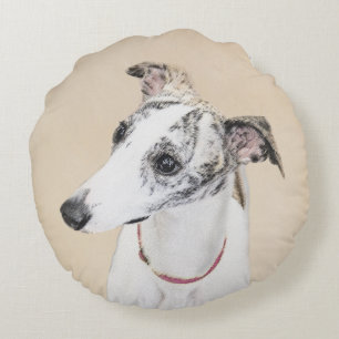 Whippet Painting - Cute Original Dog Art Round Pillow