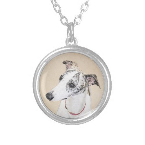 Whippet Painting _ Cute Original Dog Art Silver Plated Necklace