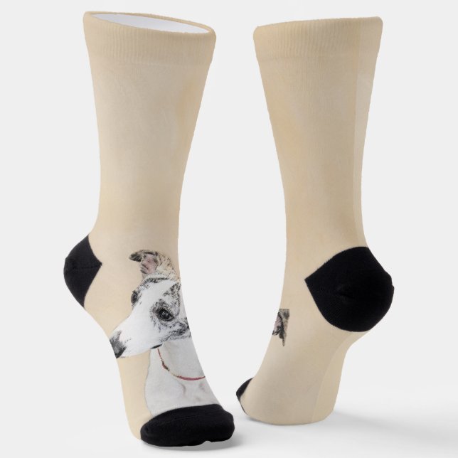 Whippet Painting - Cute Original Dog Art Socks (Angled)