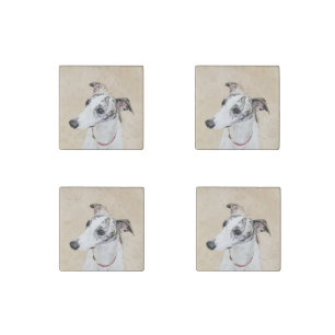 Whippet Painting - Cute Original Dog Art Stone Magnet