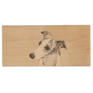 Whippet Painting - Cute Original Dog Art Wood Flash Drive
