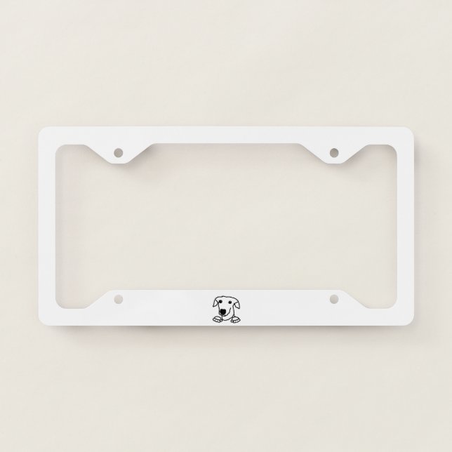 whippet peeking cartoon white license plate frame (Front)