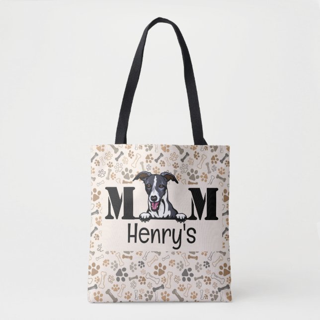 Whippet Peeking Personalized Mom Tote Bag (Front)