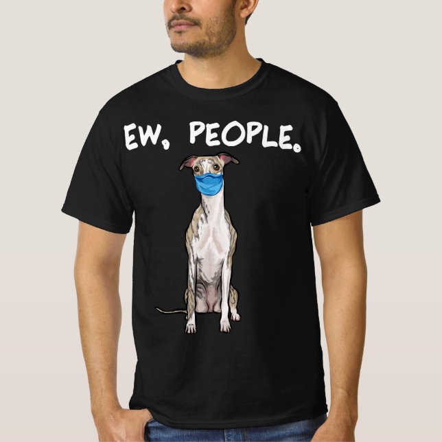 whippet people dog wearing face mask pullover . (Front)