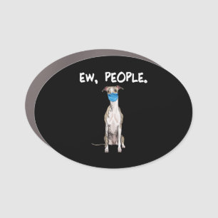 whippet people dog wearing face mask pullover . car magnet