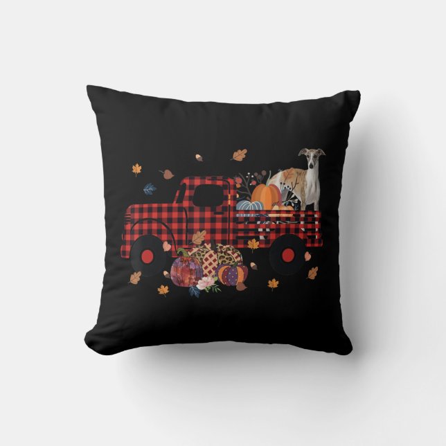 Whippet Pumpkin Truck Thanksgiving Halloween Gift Throw Pillow (Front)
