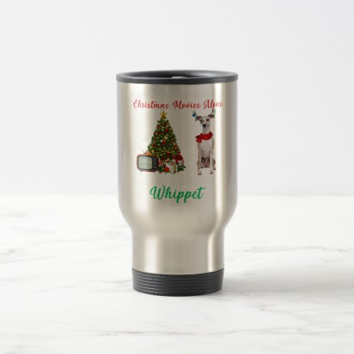 Whippet Reindeer Christmas Tree Decoration Travel Mug