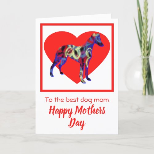Whippet Silhouette Dog Red Heart Mothers Day Card