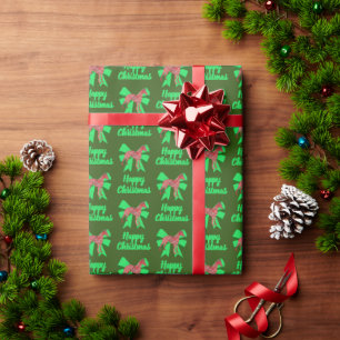 Whippet Silhouette Green Christmas Dog & Green Bow Wrapping Paper