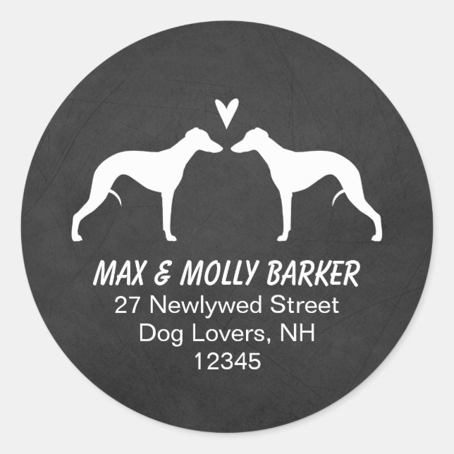 Whippet Silhouettes Love Return Address Classic Round Sticker (Front)