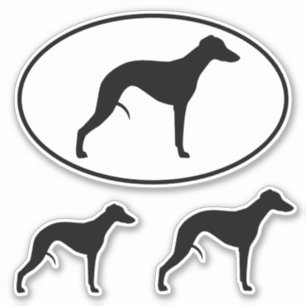 Whippet Silhouettes Oval and Die Cut Sticker Set
