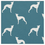 Whippet Silhouettes Pattern Teal Blue and White Fabric