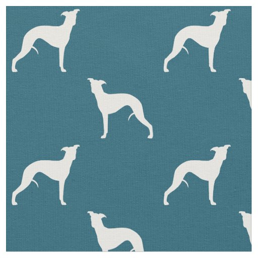 Whippet Silhouettes Pattern Teal Blue and White Fabric