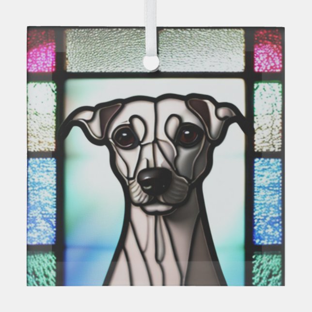 Whippet "Stained Glass"  Glass Ornament (Front)