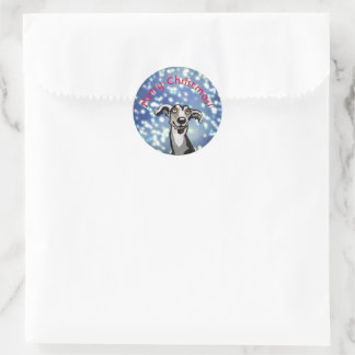 Whippet starry night, merry christmas classic round sticker