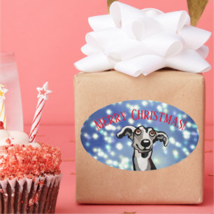 Whippet starry night, Merry Christmas Oval Sticker
