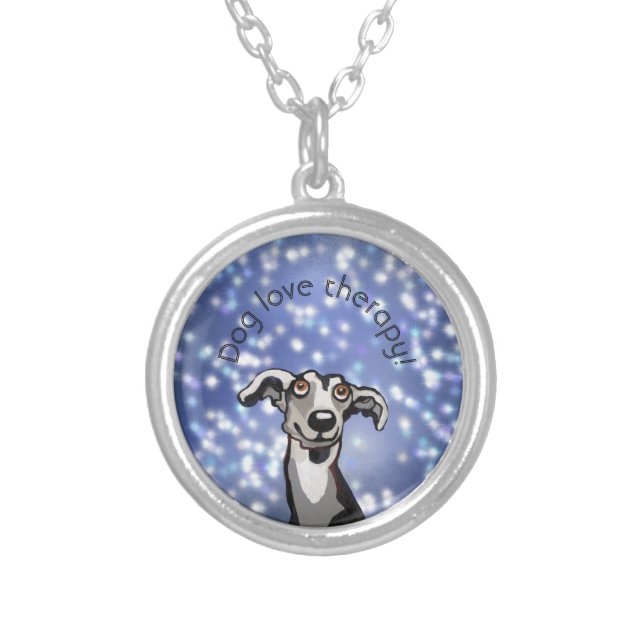 whippet starry night  silver plated necklace (Front)