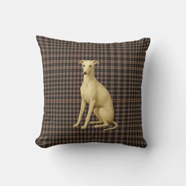 Whippet tartan / plaid / tweed cushion (Front)