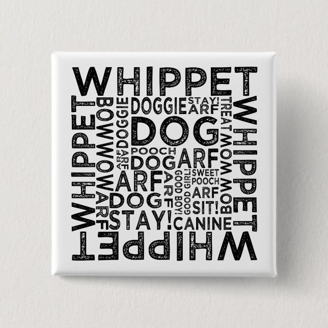 Whippet Typography Pinback Button (Front)