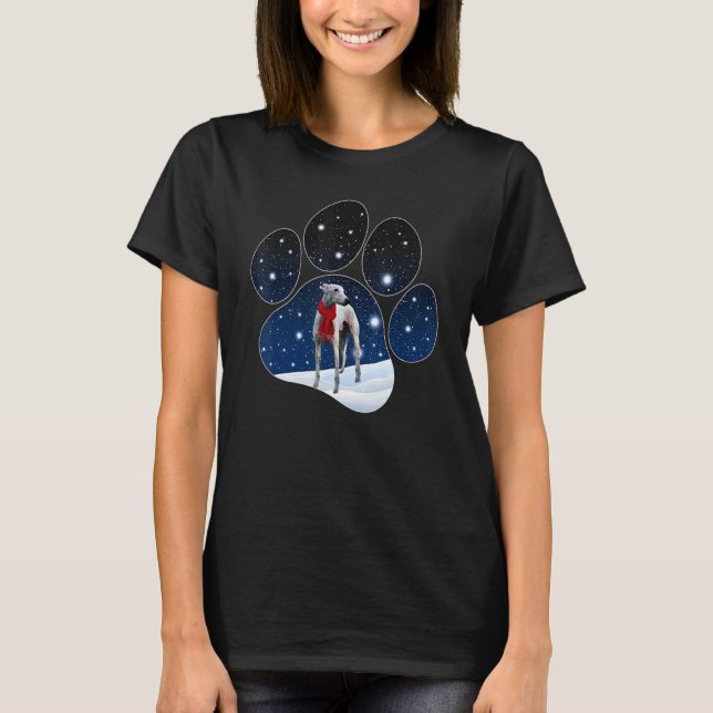 Whippet Winter Snow Paw Dogs Christmas T-Shirt (Front)