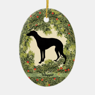 Whippet Wreath Ceramic Ornament