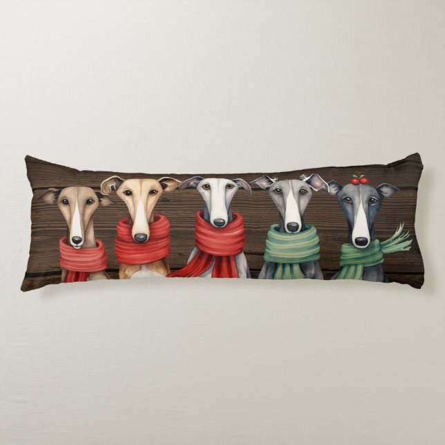 Whippets and Greyhound Dogs in Scarves Body Pillow (Front)