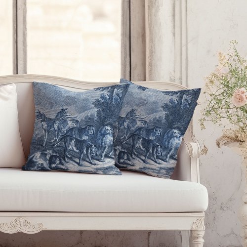 Whippets and Hound Dogs Vintage Blue Toile Throw Pillow