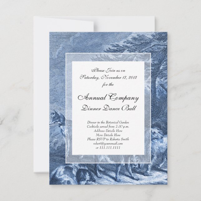 Whippets and Hunting Dogs Blue French Toile Invitation (Front)
