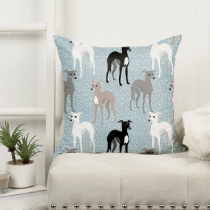 Whippets or Italian Greyhounds Retro Pattern Throw Pillow