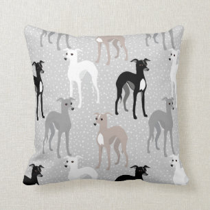 Whippets or Italian Greyhounds Retro Pattern Throw Pillow