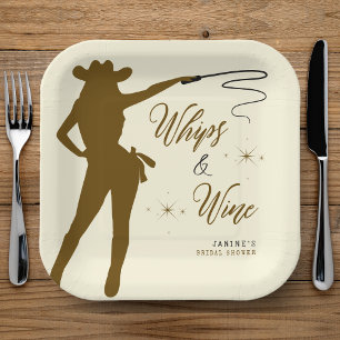 Whips & Wine Cowgirl Bridal Shower Paper Plates