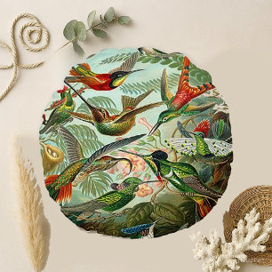 Whirling Green Ornate Tropical Hummingbird Round Pillow