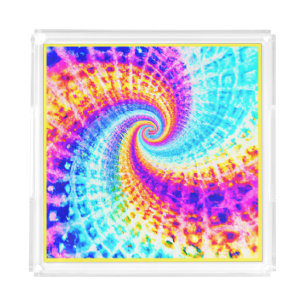 Whirling Rainbow Spiral Pattern Acrylic Tray