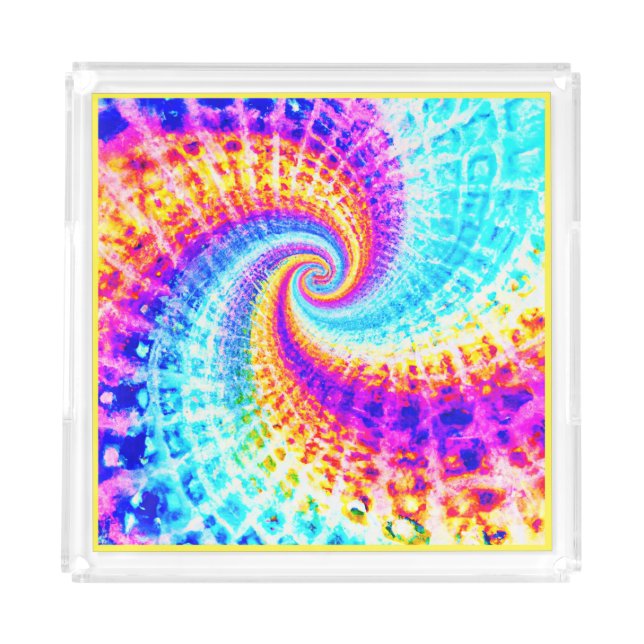 Whirling Rainbow Spiral Pattern Acrylic Tray (Front)